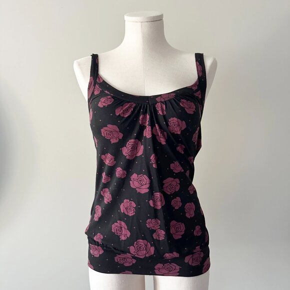 Aritzia Talula Roses Floral Tank Top Black Womens Size XS Y2K - Picture 1 of 5